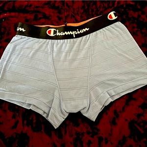 Light blue champion bottoms/shorts.